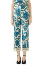 Women's Gucci Watercolor Floral Print Silk Twill Pants Us / 44 It - Blue