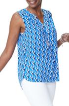 Women's Nydj Pleat Back Sleeveless Split Neck Blouse - Blue