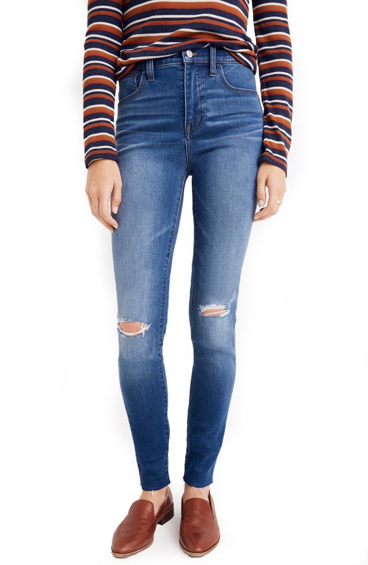 Women's Madewell Roadtripper Ripped High Waist Ankle Skinny Jeans - Blue