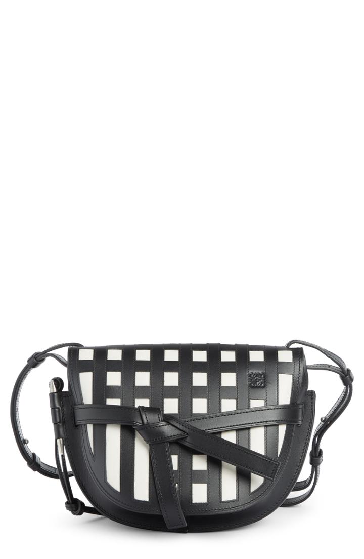 Loewe Small Gate Grid Leather Crossbody Bag - Black