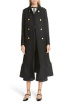 Women's Red Valentino Ruffle Hem Double Breasted Wool Blend Coat Us / 38 It - Black