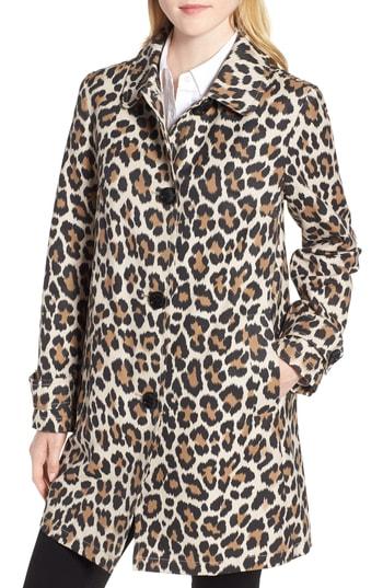 Women's Kate Spade New York Leopard Print Water Repellent Coat - Brown