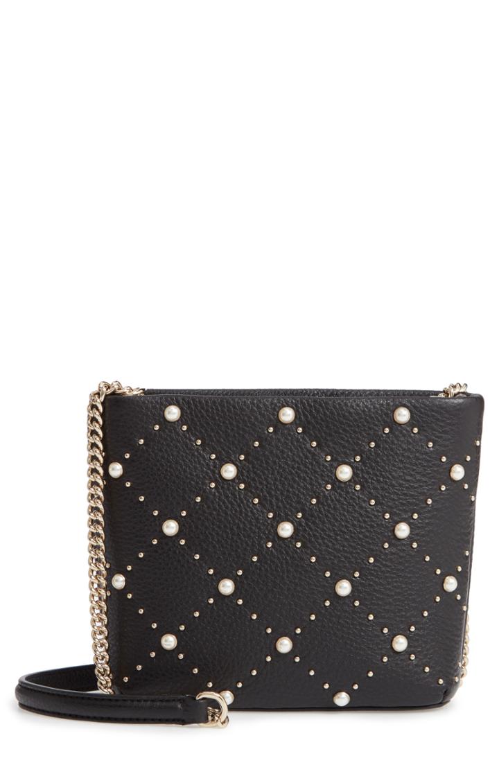 Kate Spade New York Hayes Street - Ellery Imitation Pearl Studded Leather Crossbody Bag - Black