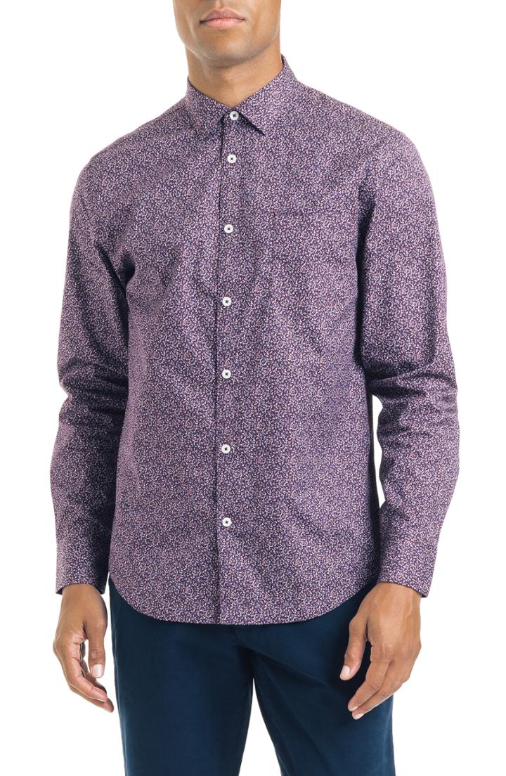 Men's Good Man Brand Liberty Floral Slim Fit Cotton Sport Shirt - Burgundy