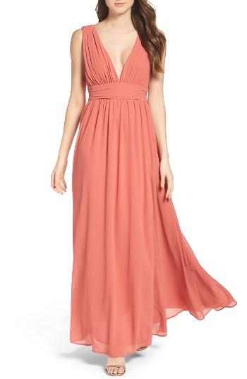 Women's Lulus Plunging V-neck Chiffon Gown - Pink