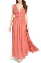 Women's Lulus Plunging V-neck Chiffon Gown - Pink
