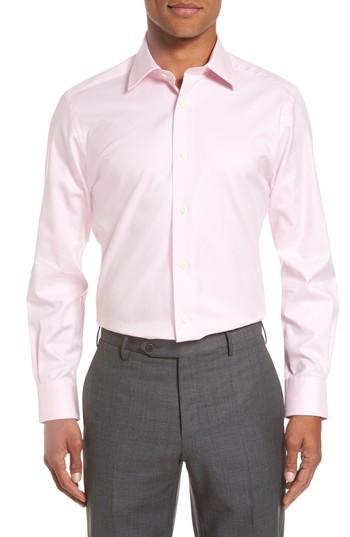 Men's David Donahue Trim Fit Houndstooth Dress Shirt - 34/35 - Pink