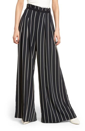 Women's Kendall + Kylie Pinstripe Wide Leg Paperbag Pants - Blue
