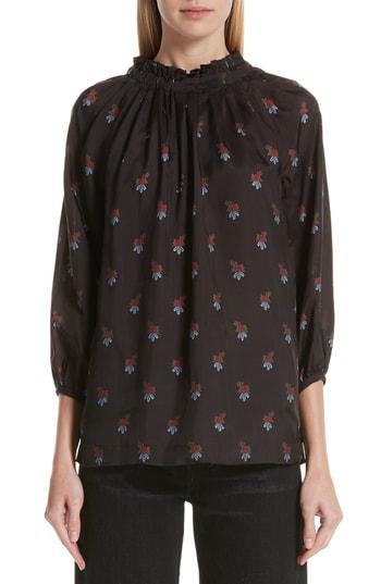 Women's Tricot Comme Des Garcons Floral Print Ruffle Neck Blouse - Black