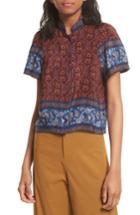 Women's Sea Mandarin Collar Silk Top - Red