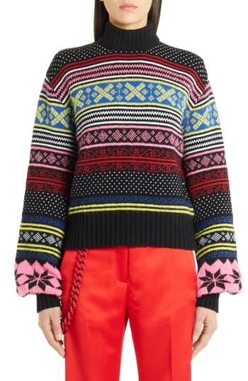 Women's Msgm Fair Isle Wool Blend Sweater - Black