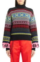 Women's Msgm Fair Isle Wool Blend Sweater - Black
