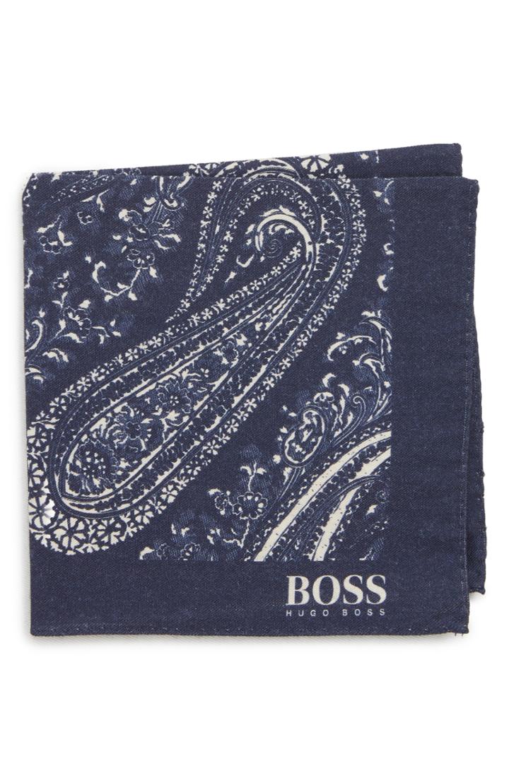 Men's Boss Paisley Cotton & Wool Pocket Square