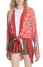 Women's Free People Forget Me Knot Tie Front Kimono - Red