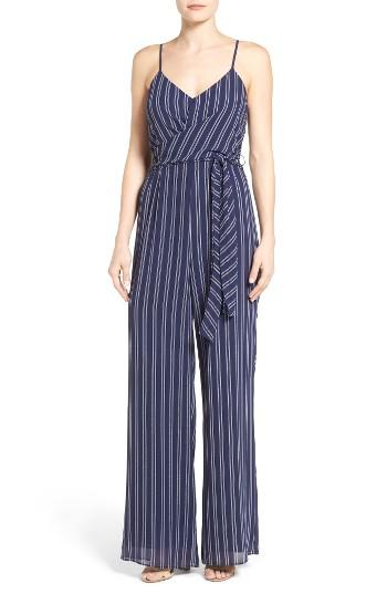 Women's Michael Michael Kors Bengal Stripe Faux Wrap Wide Leg Jumpsuit