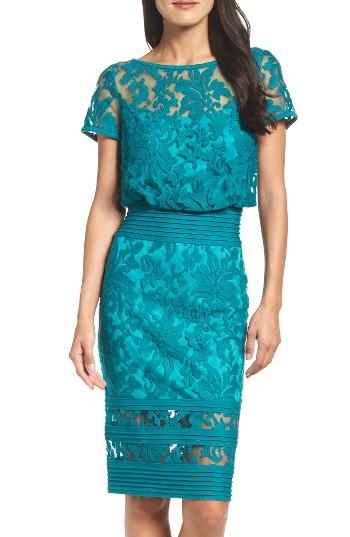 Women's Tadashi Shoji Embroidered Blouson Sheath Dress - Blue