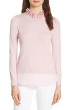 Women's Ted Baker London Nansea Floral Collar Tiered Hem Sweater - Pink