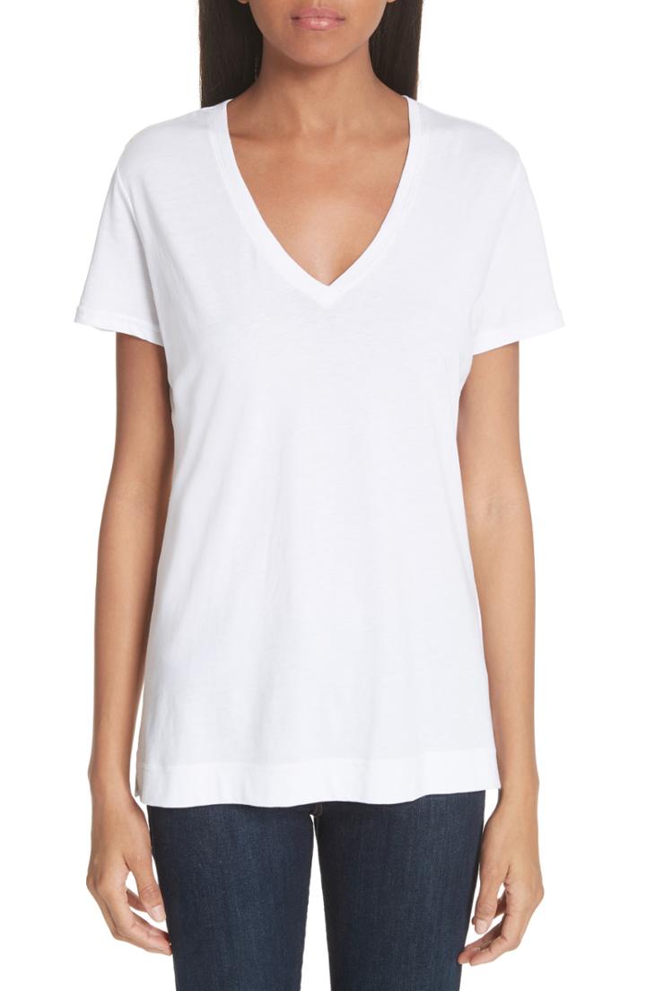 Women's Adam Lippes V-neck Tee, Size - White