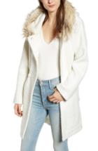 Women's 1 Madison Double Breasted Military Wool Coat With Genuine Fox Fur Shawl - Green