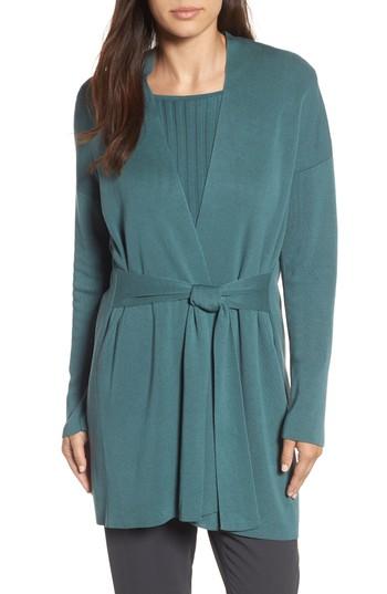 Women's Eileen Fisher Long Belted Cardigan, Size - Green