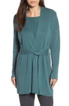 Women's Eileen Fisher Long Belted Cardigan, Size - Green