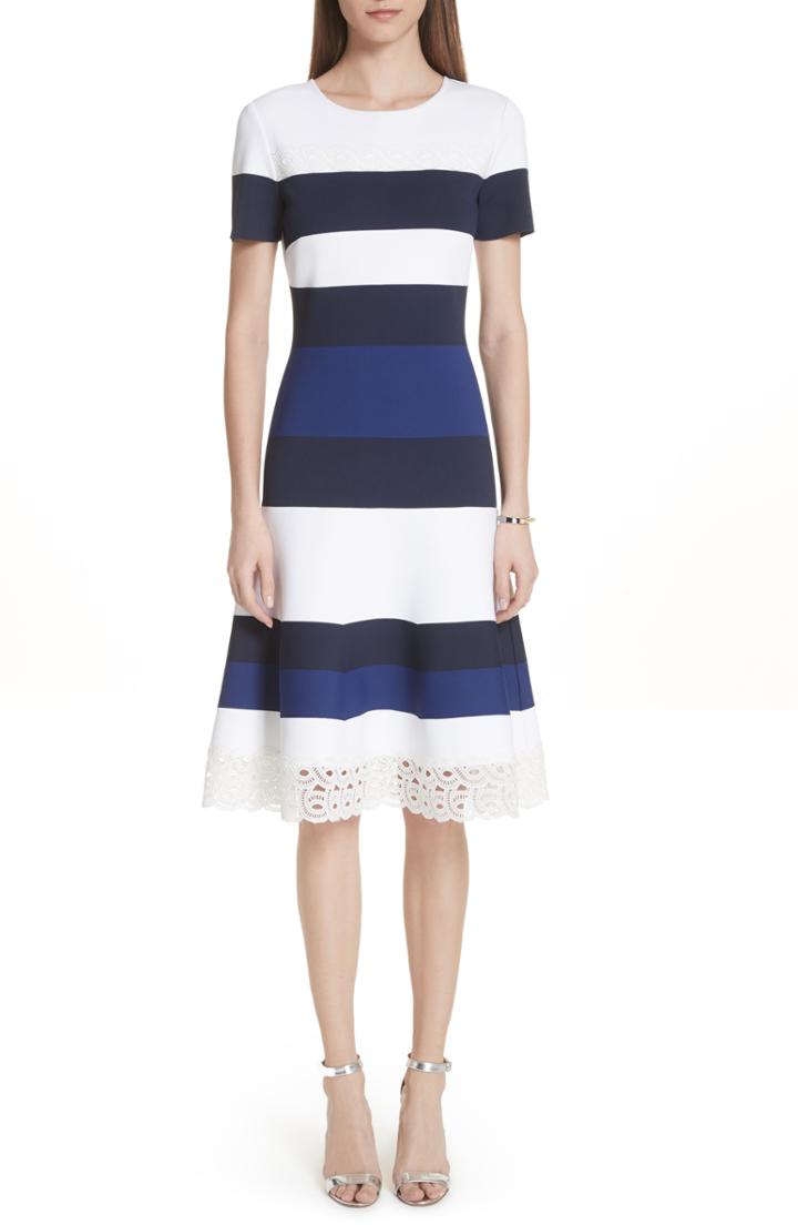 Women's St. John Collection Stripe Luxe Sculpture Knit Dress - Blue