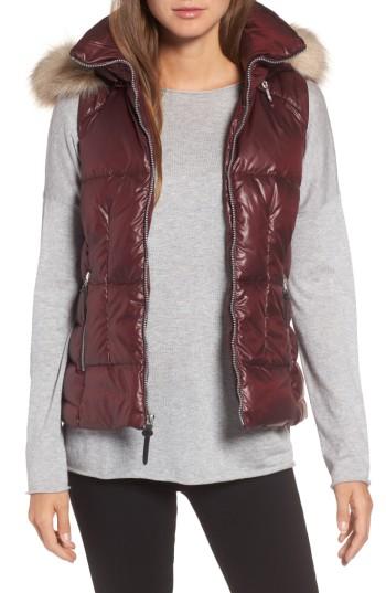 Women's Andrew Marc Lanie Puffer Vest With Faux Fur