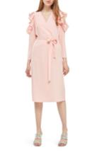 Women's Topshop Ruffle Cold Shoulder Wrap Dress Us (fits Like 0-2) - Pink