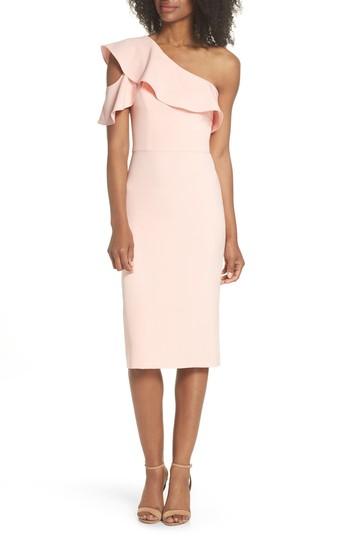 Women's Maggy London Dream One-shoulder Crepe Ruffle Dress - Coral