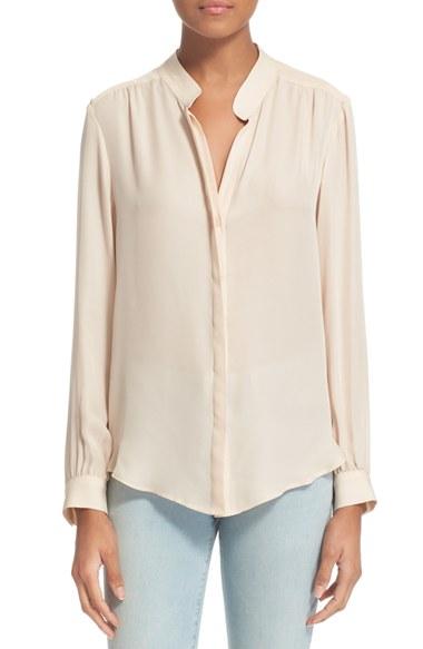 Women's L'agence 'bianca' Band Collar Silk Blouse - Ivory