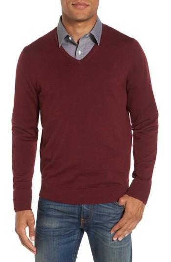 Men's Nordstrom Men's Shop V-neck Merino Wool Sweater - Burgundy