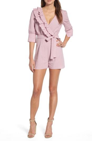 Women's Lost Ink Frill Shoulder Romper, Size - Pink