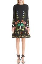 Women's Oscar De La Renta Garden Embroidery Ruffle Hem Stretch Wool Dress - Black