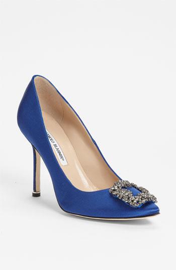 Manolo Blahnik 'hangisi' Jeweled Pump Blue Satin