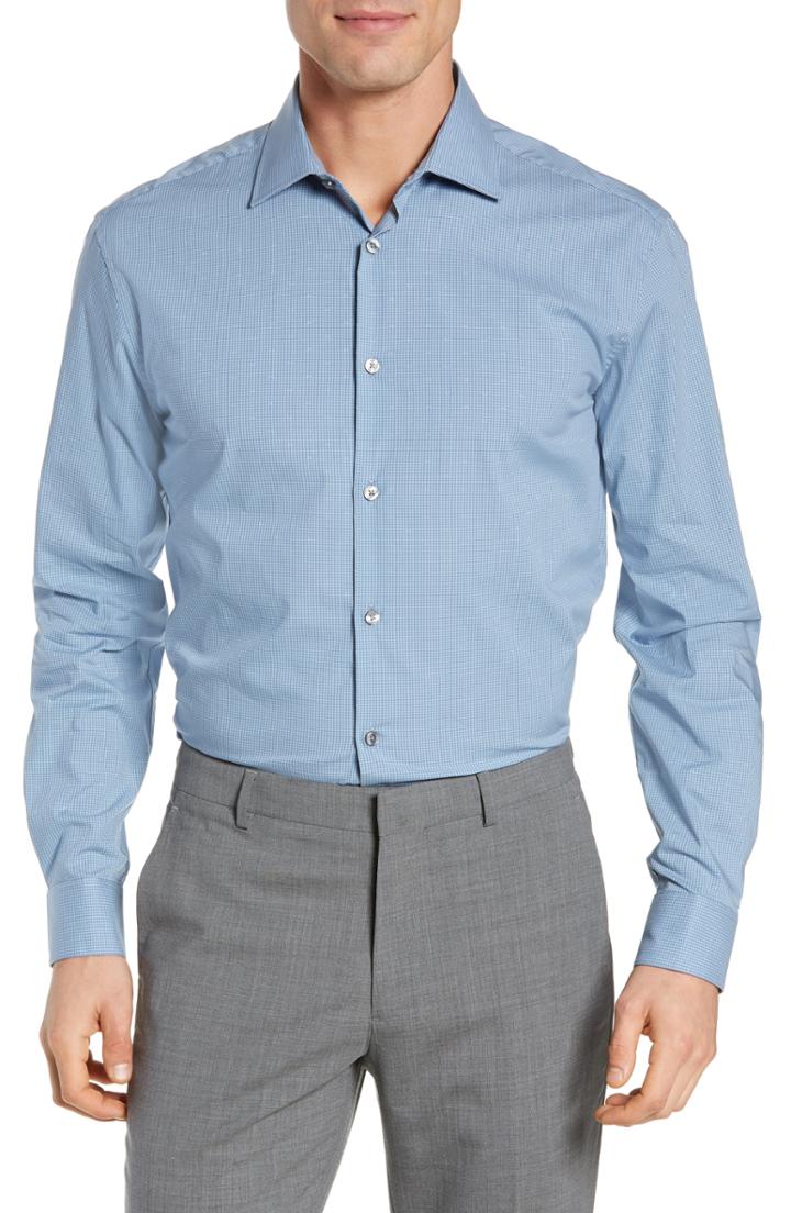 Men's John Varvatos Star Usa Regular Fit Stretch Check Dress Shirt .5l - Blue