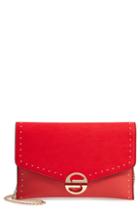 Topshop Candice Studded Faux Leather Clutch - Red