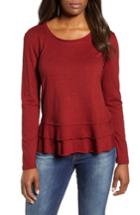Petite Women's Caslon Tiered Long Sleeve Tee, Size P - Red
