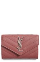 Women's Saint Laurent 'small Monogram' Leather French Wallet - Pink