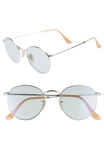 Men's Ray-ban Evolve 50mm Polarized Round Sunglasses - Silver/ Blue
