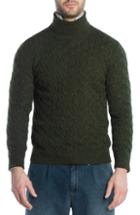 Men's Eleventy Cableknit Turtleneck Cashmere Sweater - Green