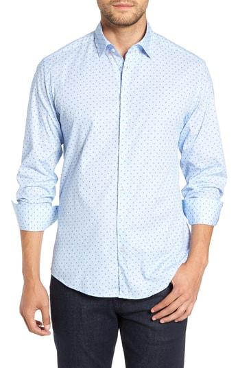 Men's Stone Rose Trim Fit Print Sport Shirt - Blue
