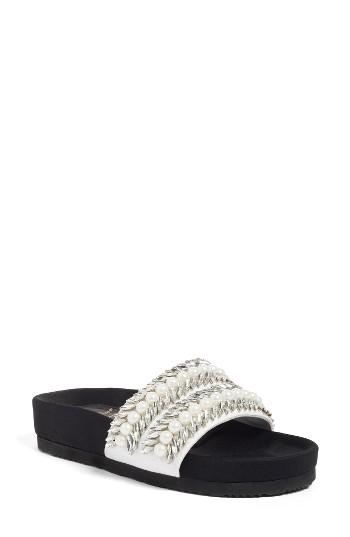 Women's Suecomma Bonnie Imitation Pearl & Crystal Embellished Slide Sandal Us / 38eu - Black