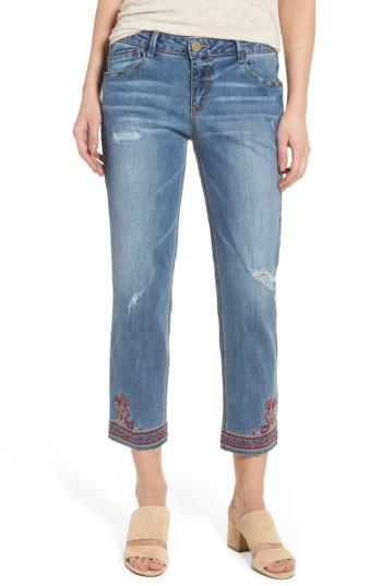 Women's Wit & Wisdom Embroidered Slim Crop Jeans