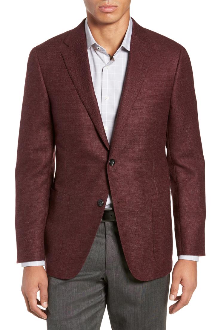 Men's Hickey Freeman Weightless Classic Fit Wool & Silk Blazer L - Burgundy