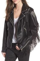 Women's Blanknyc Studded Fringe Faux Leather Moto Jacket - Black