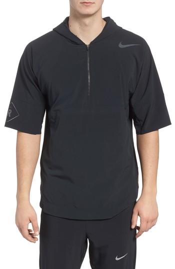 Men's Nike Running Division Short Sleeve Dwr Running Hoodie - Black