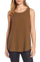 Petite Women's Eileen Fisher Ballet Neck Silk Tank, Size P - Green