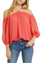 Women's 1.state Off The Shoulder Sheer Chiffon Blouse - Coral