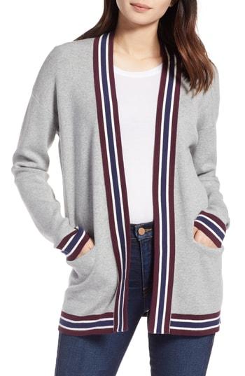Women's Halogen Varsity Knit Cardigan - Grey