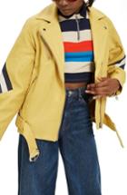 Women's Topshop Strobe Leather Jacket Us (fits Like 0-2) - Yellow
